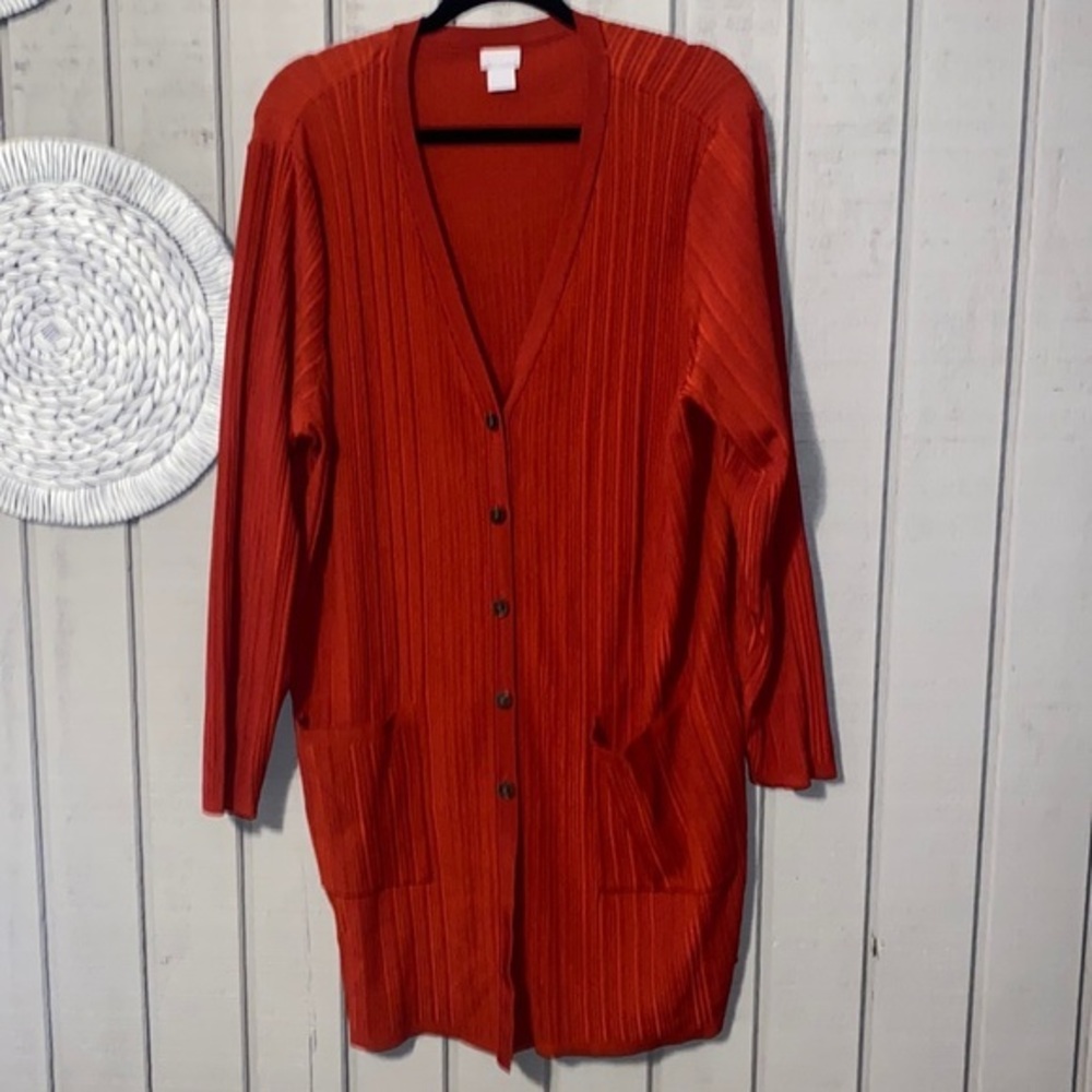 Chico’s long cardigan women’s size 3 burnt orange with pockets‎